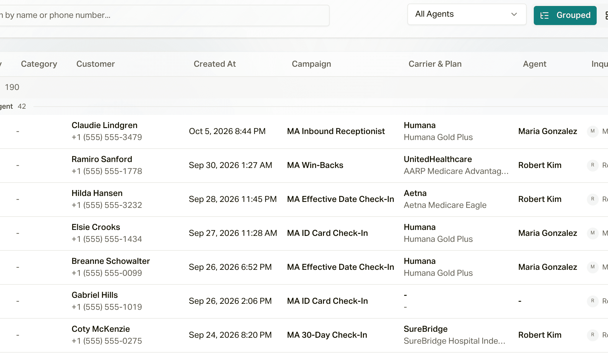 The Inquiries page, grouped by status and priority