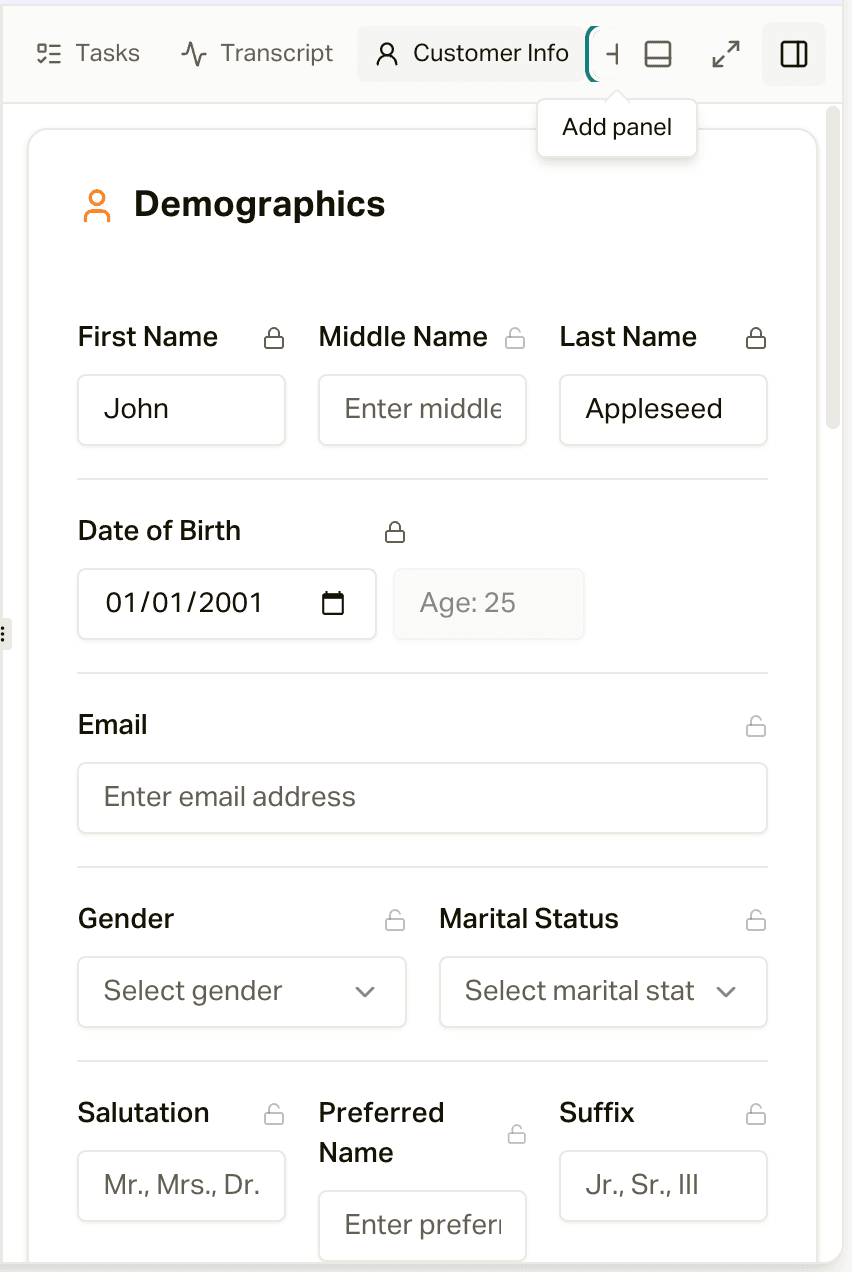 The Customer Info panel