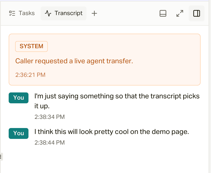 The live transcript panel