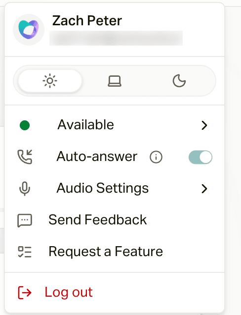 Your status menu: Available, Auto-answer, and Audio Settings