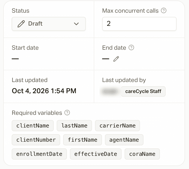The Required variables on a campaign's Overview tab