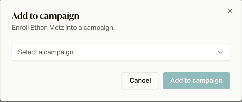 The Add to campaign dialog for one customer