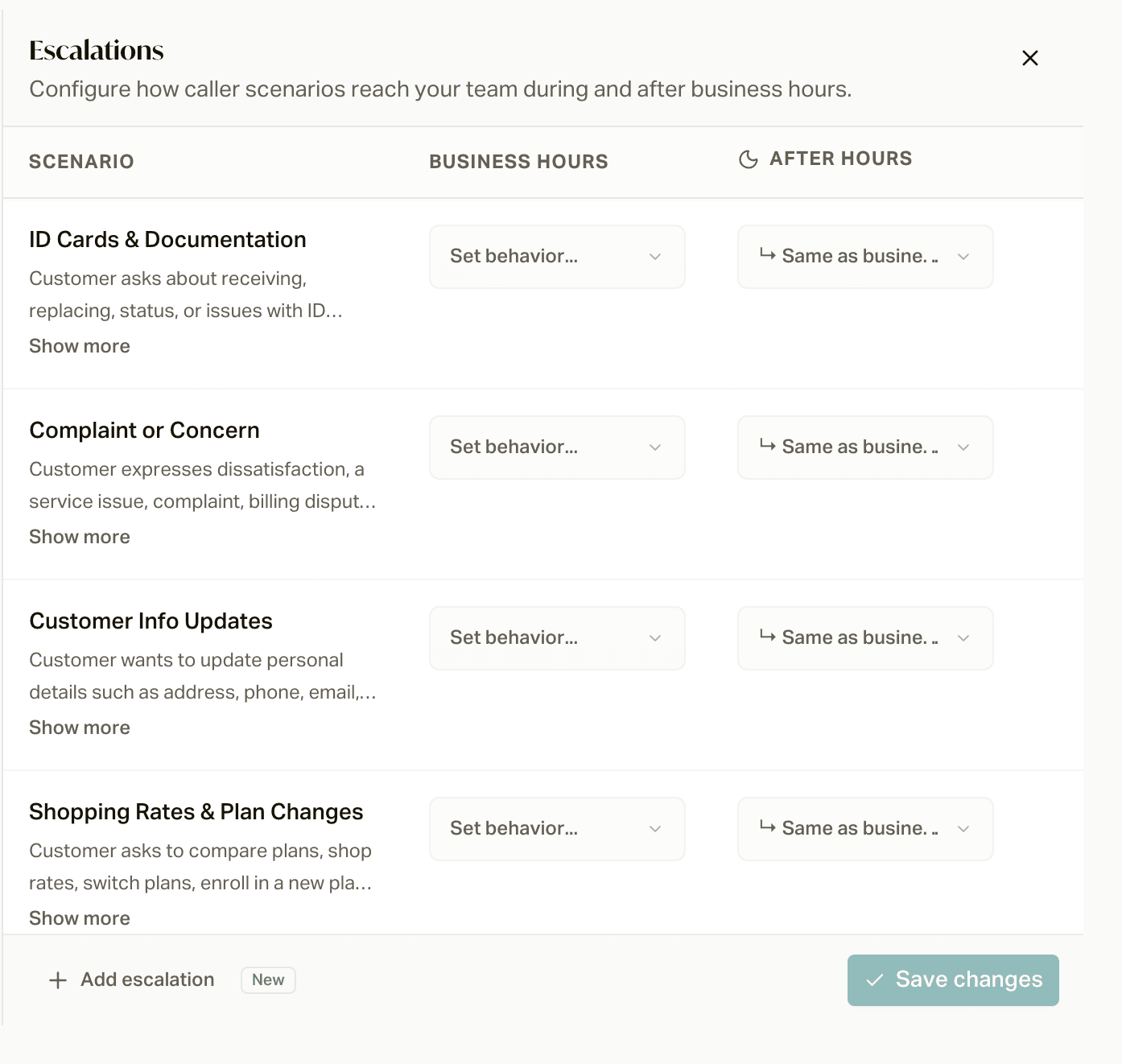 The Escalations panel in a campaign's Assembly tab